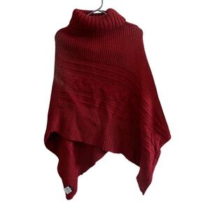 Red Cable-Knit Turtleneck Poncho Sweater